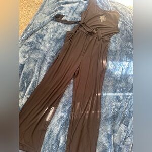 Sleeveless Brown Wide-Leg Jumpsuit with Waist Tie